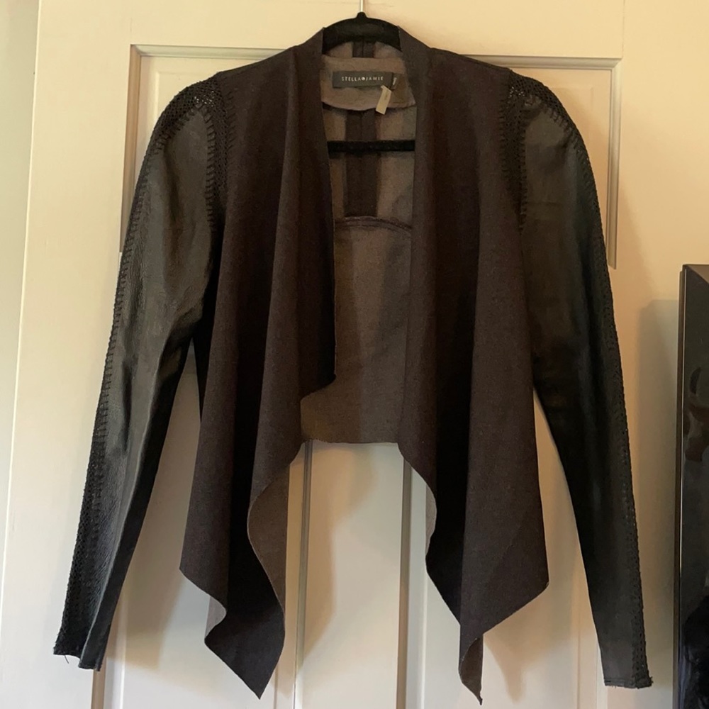 Black Drape Front Jacket With Leather Sleeves - image 1